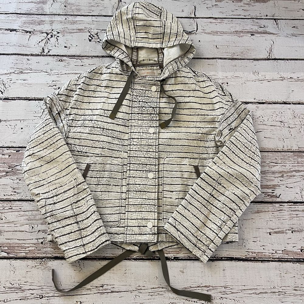 Tory Burch Piece & Co Nadia Hooded Crop Jacket Olive White Size 4 Women's